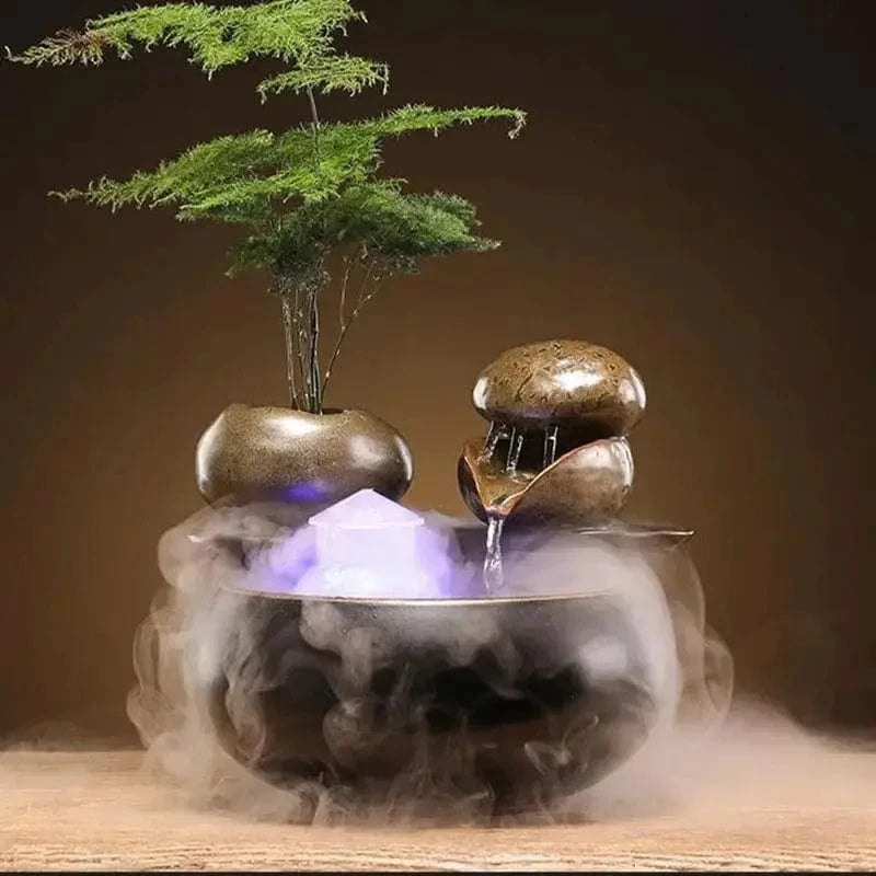 Fontaine en céramique pour chat posée dans un intérieur zen